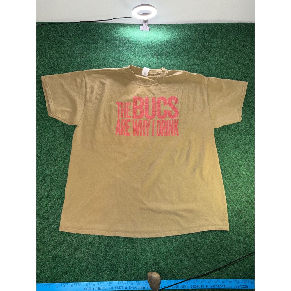 Gildan Mens The Bucs Are Why I Drink Graphic T-Shirt Tan 2XL Short Sleeve Tee